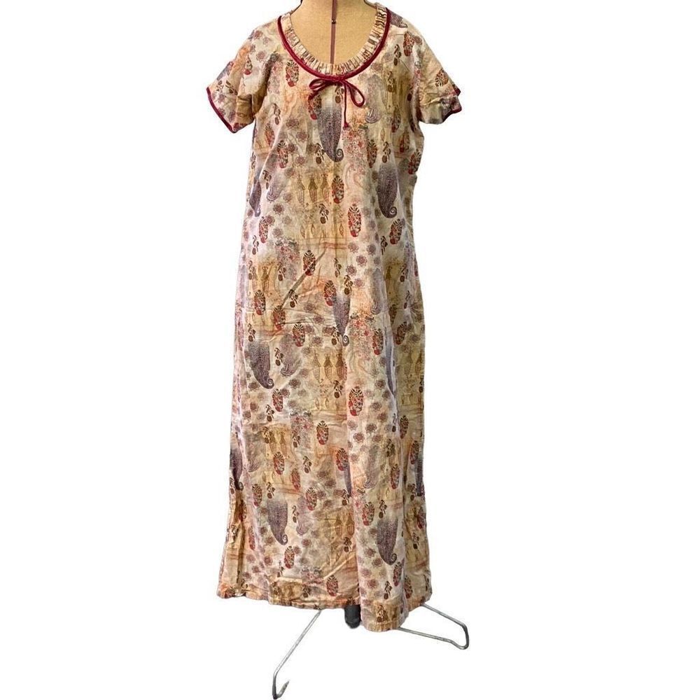 Womens ENORA‎ Long Boho Hippie Maxi Dress Paisley Cotton XL Floor lgth 53”
